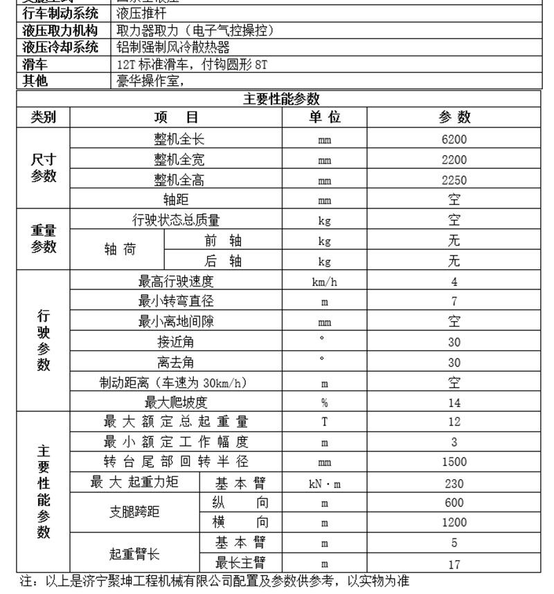 12噸履帶吊參數配置